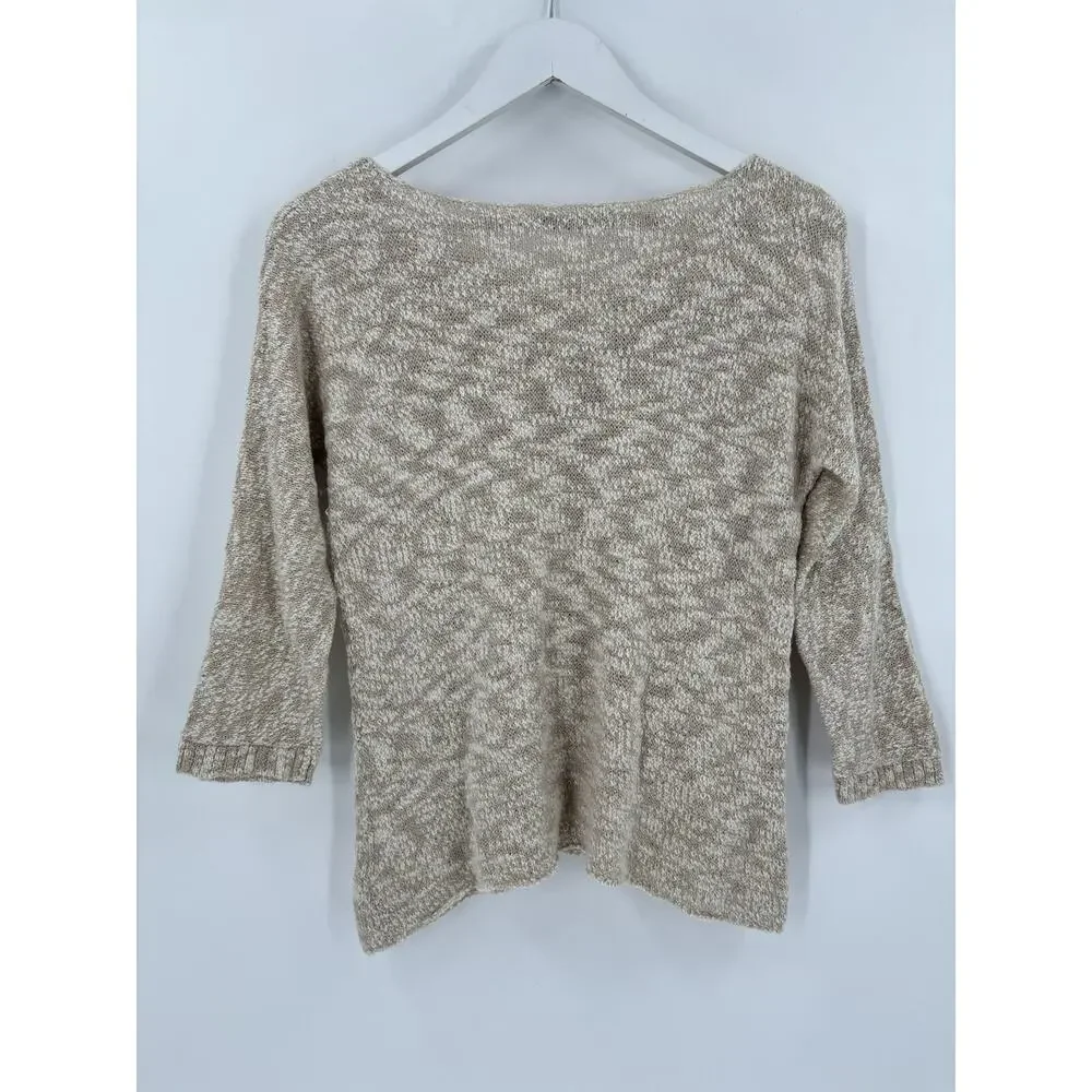 Peruvian Connection Sweater Womens Medium Beige Cotton Blend Pullover Sheer Knit